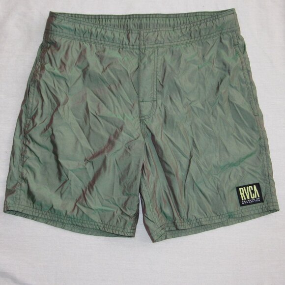 RVCA Iridescent Green Swim Surf Board Trunks Shorts Men's sz M Retro 90s Y2K - Picture 1 of 3